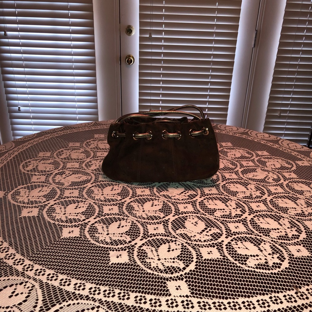 kate spade purse brown suede with gold accents
